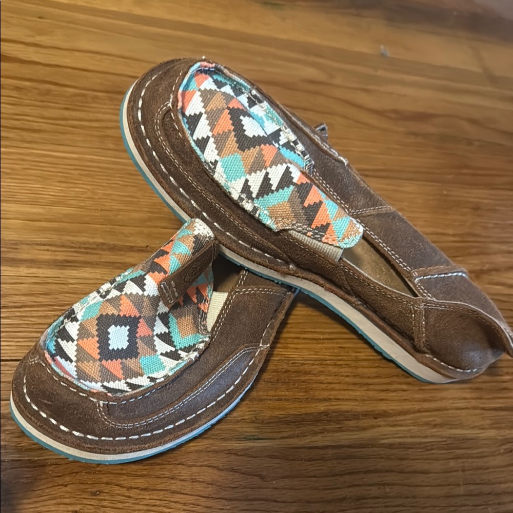 Ariat Brown and Blue Flats with Southwestern Flair